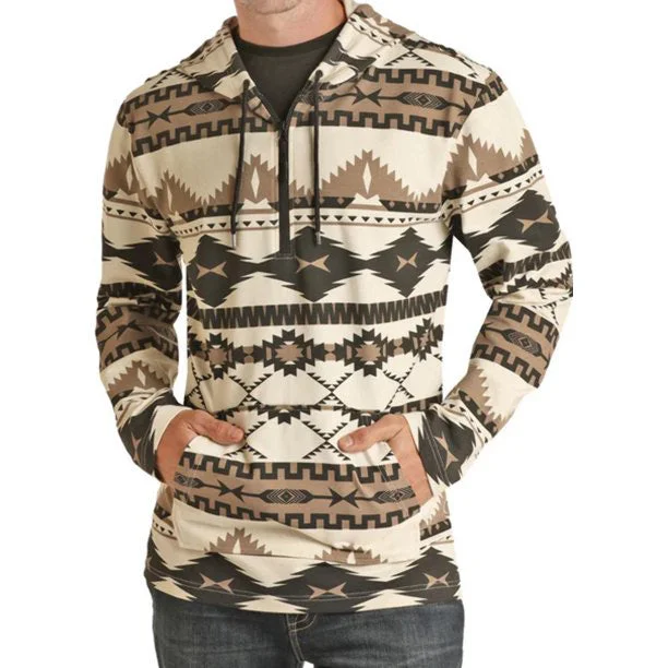 Sweet Style Powder River Men's Printed Aztec Quarter Zip Hoodie-Earthtones