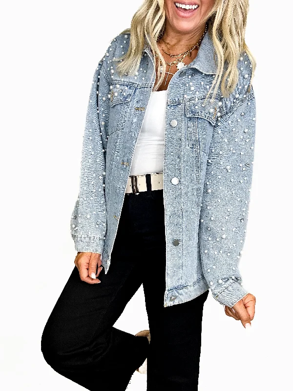 Urban Style Pearl and Rhinestone Denim Jacket