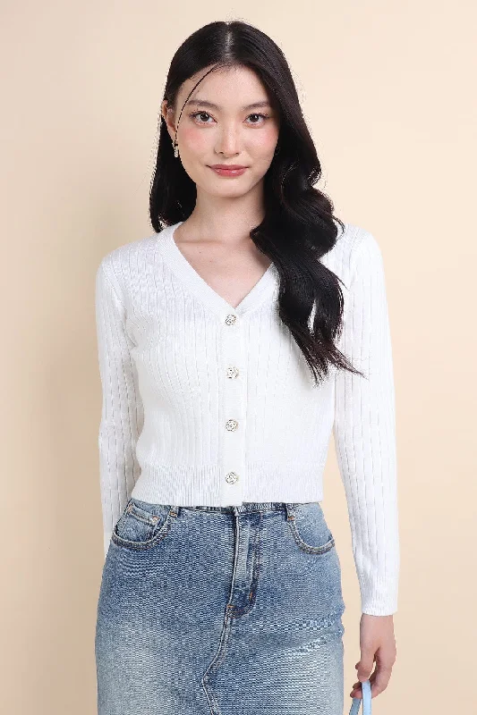 Everyday Style ROSEA V-NECK CARDIGAN IN WHITE