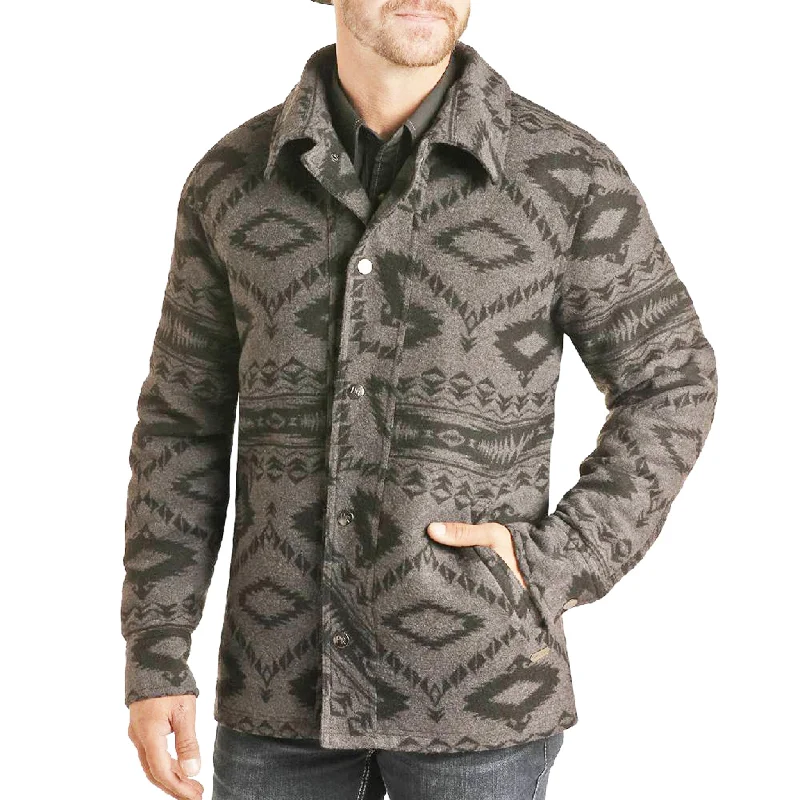 Urban Sense Powder River Men's Aztec Wool Coat-Charcoal/Black