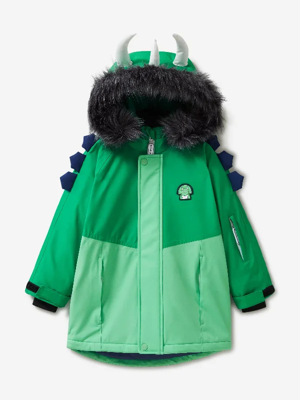 Cozy Sweaters Roarsome Boys Spike The Dinosaur Parka Ski Jacket in Green