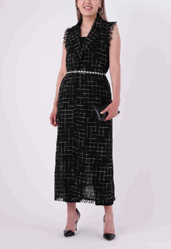 Soft Textures Fringe Windowpane Tweed Outerwear