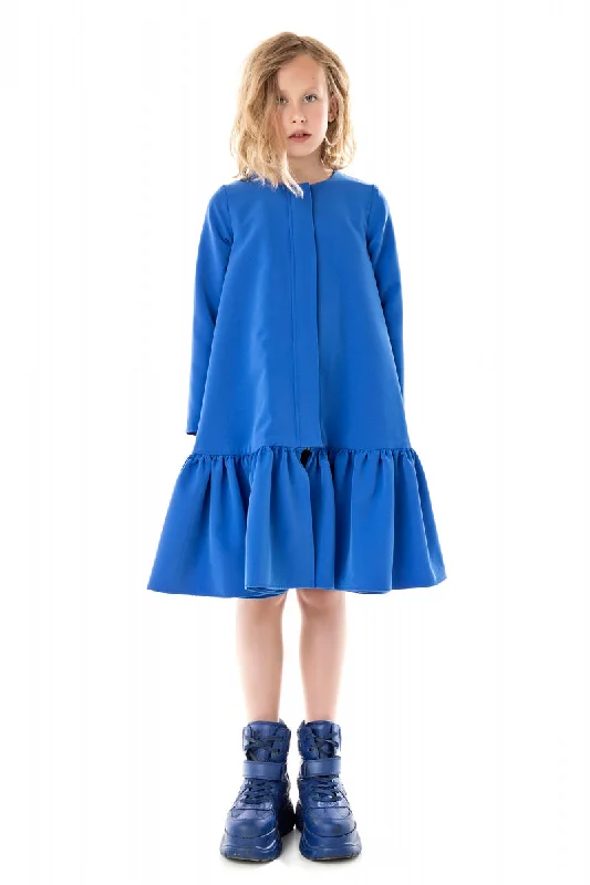 Comfort Fit BLUE HEM GATHERED DRESS