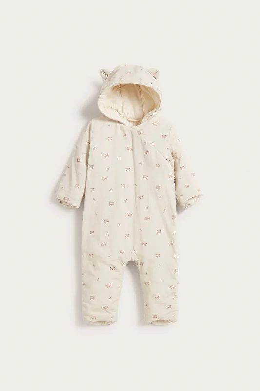 Weekend Comfort Baby beige teddy bear patterned coverall