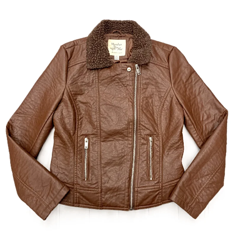 Classic Style Jacket Moto By Maralyn & Me In Brown, Size: M