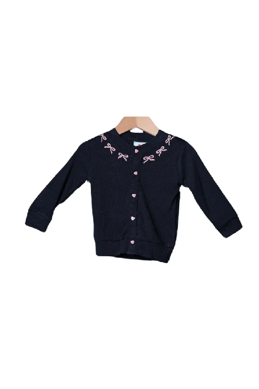 Cozy Look Navy and Pink Bow Cardigan