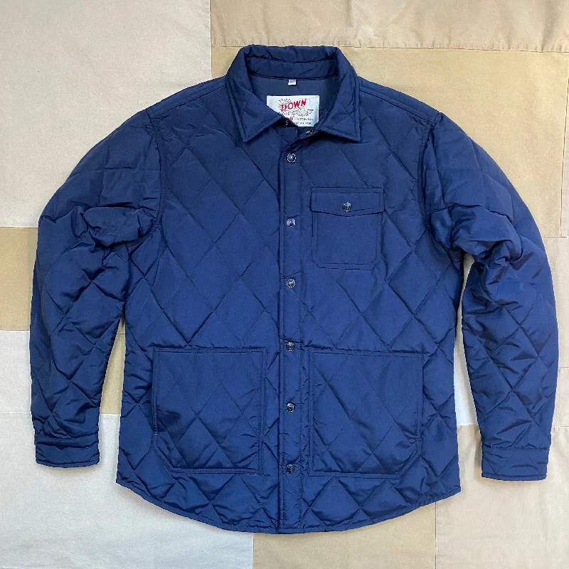 Elegant And Casual Down-filled Quilted Shirt Jacket, Navy