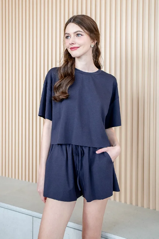 Cozy Apparel NIKO RAW HEM LOUNGE SET IN NAVY