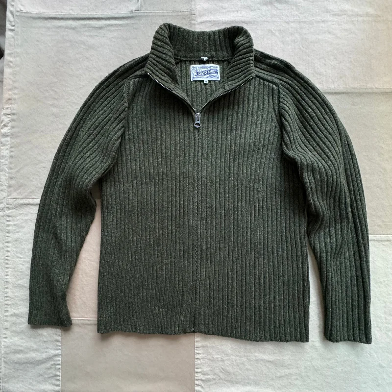 Luxury Fashion Ribbed Knit Track Jacket, Moss