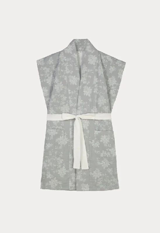 Comfy Pants Floral Motif Contrast Embroidered Long Kimono