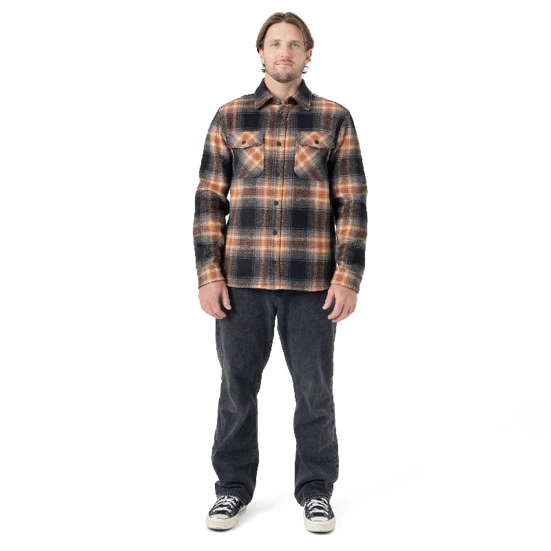 Quality Tailoring Front Snap Fleece Jacket - Orange Plaid