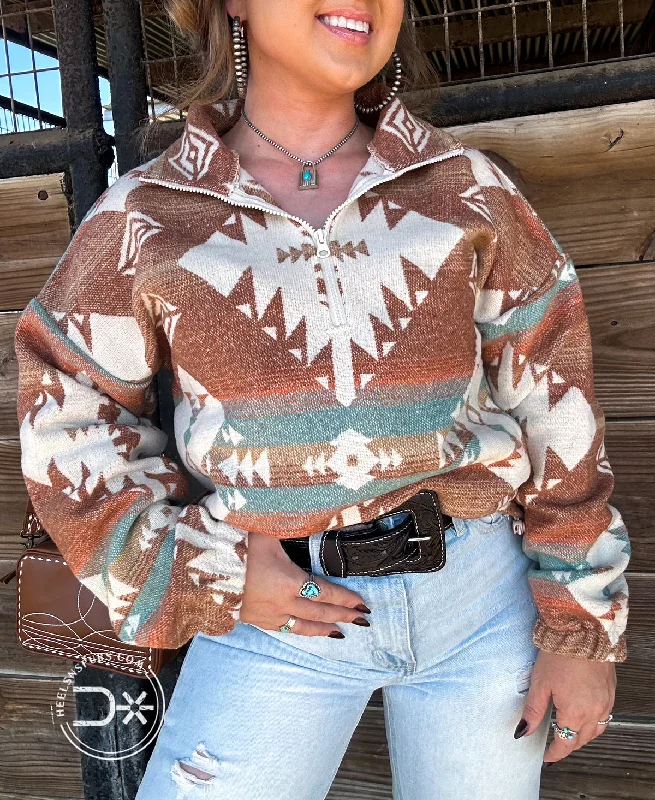 Comfortable Dresses Mesa Aztec Woven Pullover ~ Rust