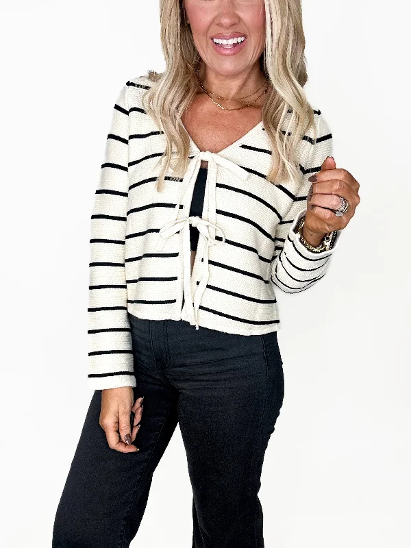 French Style The Striped Bow Cardigan