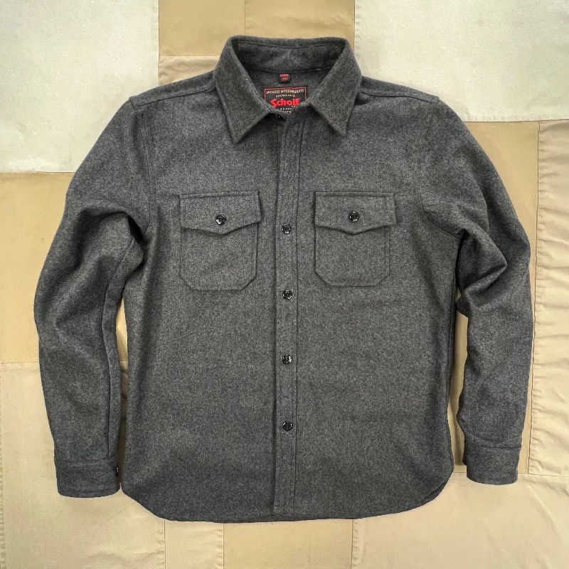 Ethnic Style CPO Wool Button Down Shirt, Heather Grey