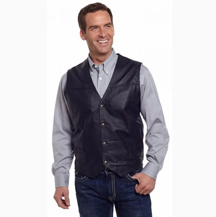 Sports And Leisure Men's Black Snap Leather Vest