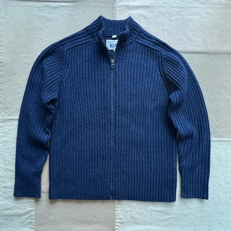 Bright Colors Ribbed Knit Track Jacket, Navy