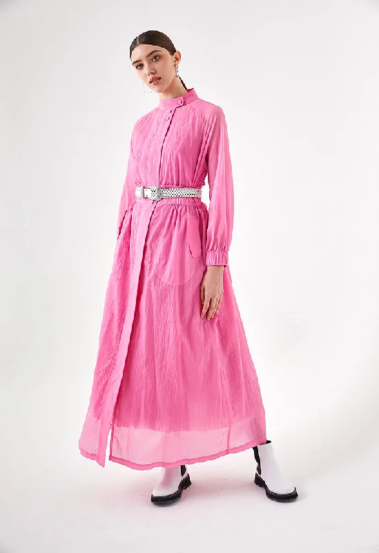 Casual Wear Pink Crinkle Long Outerwear