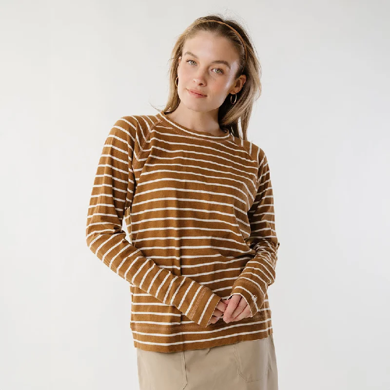 Exquisite Fabrics Riley Long Sleeve Stripe Tee, Brown/Ivory