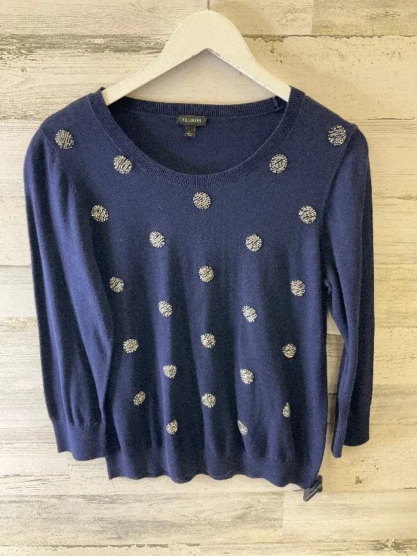 Simple Style Top Long Sleeve By Talbots In Blue & Silver, Size: L