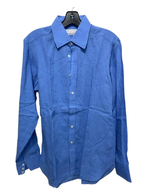 Easygoing Fashion Kingsman Size 15.5 Light blue Linen Solid Button Down Men's Long Sleeve Shirt Easygoing Fashion Kingsman Size 15.5 Light blue Linen Solid Button Down Men's Long Sleeve Shirt