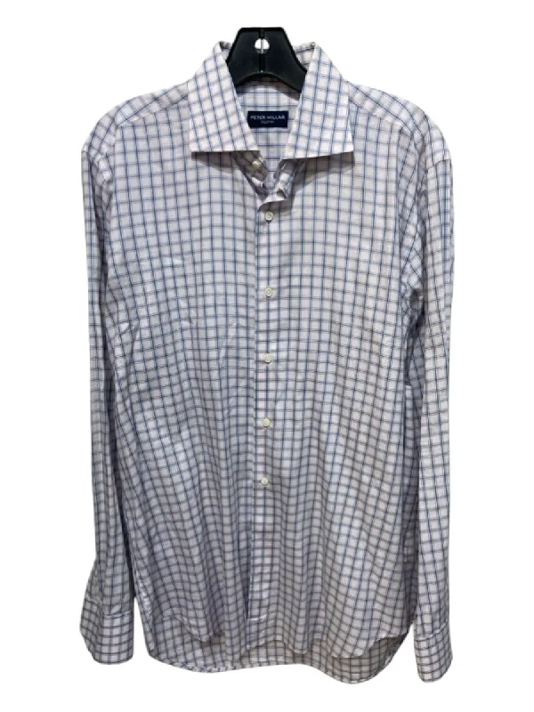 Fresh And Fashionable Peter Millar Size M Pink & Blue Cotton Plaid Button Down Men's Long Sleeve Shirt Fresh And Fashionable Peter Millar Size M Pink & Blue Cotton Plaid Button Down Men's Long Sleeve Shirt