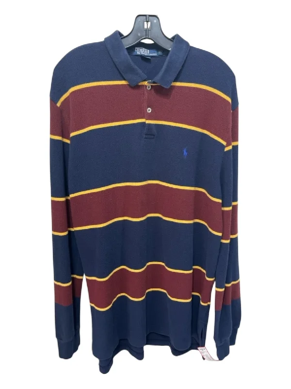 Personalized Clothing Polo Size XL Navy & Red Cotton Striped Polo Men's Long Sleeve Shirt Personalized Clothing Polo Size XL Navy & Red Cotton Striped Polo Men's Long Sleeve Shirt
