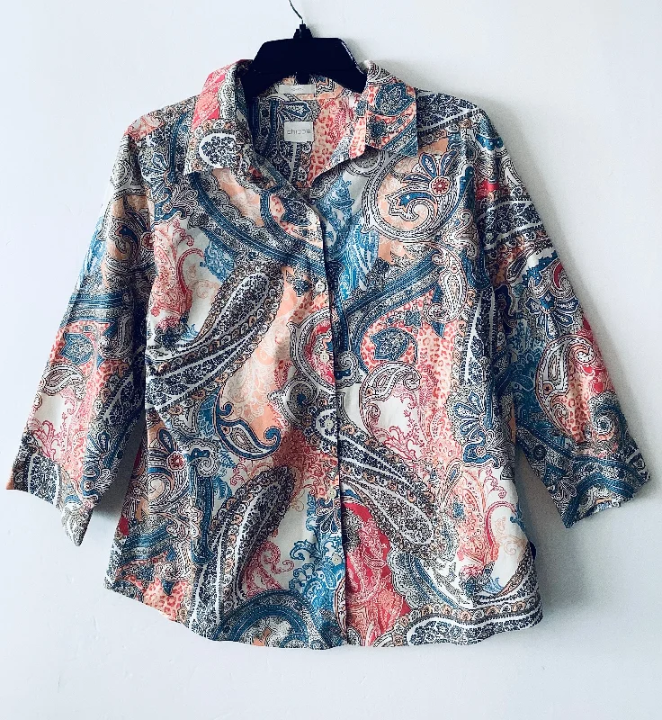 Sporty Elegance Top Long Sleeve By Chicos In Paisley Print, Size: M