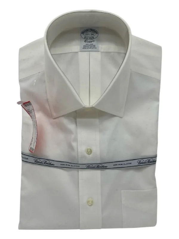 Brooks Brothers Size 15.5 White Cotton Blend Solid Button Down Long Sleeve Shirt