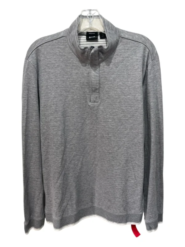 Embroidered Letters Boss Size XL Light Gray Cotton Blend Solid Quarter Zip Men's Long Sleeve Shirt Embroidered Letters Boss Size XL Light Gray Cotton Blend Solid Quarter Zip Men's Long Sleeve Shirt