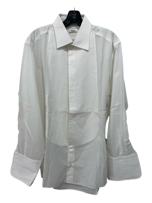 Cozy Chic Fray Size 16.5 White Cotton Solid Tuxedo Button Down Men's Long Sleeve Shirt Cozy Chic Fray Size 16.5 White Cotton Solid Tuxedo Button Down Men's Long Sleeve Shirt