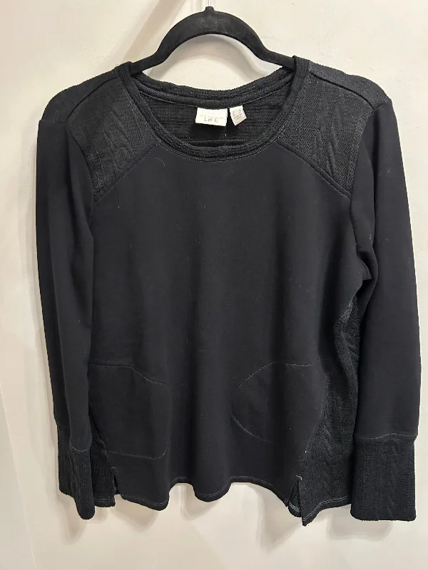 Weekend Wear Top Long Sleeve By Logo In Black, Size: M