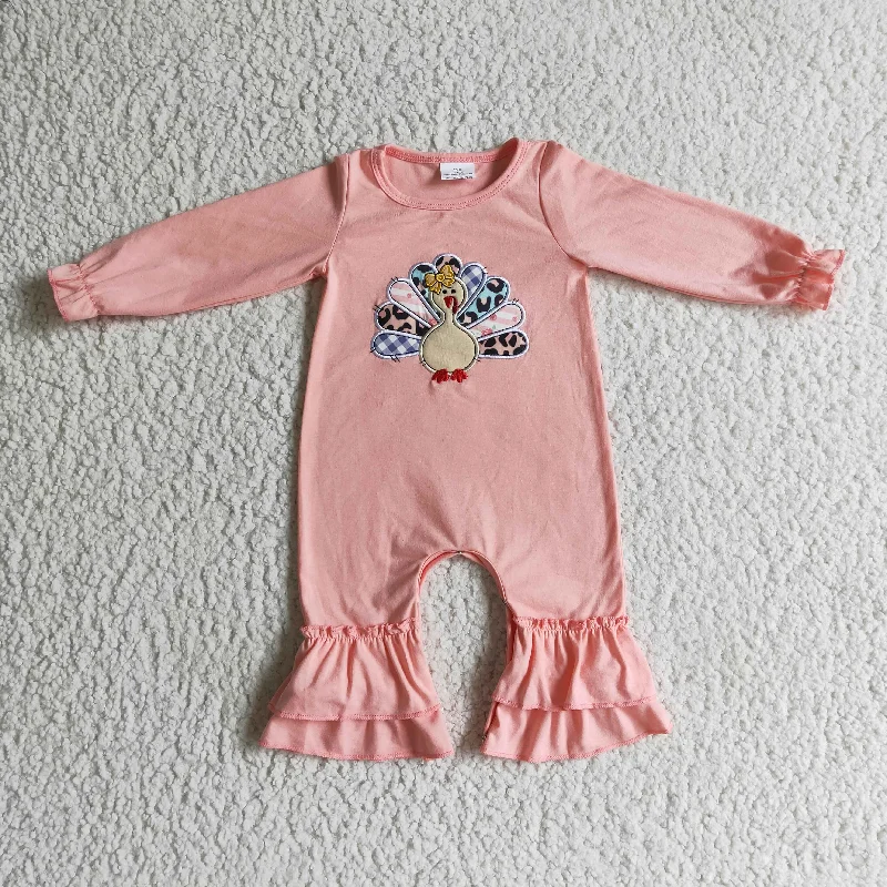Everyday Style LR0146 Thanksgiving Turkey Pink Leopard Embroidery Boys Long Sleeve Romper Everyday Style LR0146 Thanksgiving Turkey Pink Leopard Embroidery Boys Long Sleeve Romper