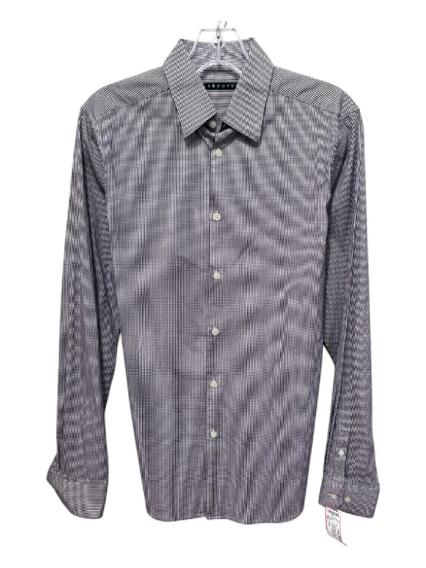 Classic And Versatile Theory Size L Purple & White Cotton Grid Button Down Men's Long Sleeve Shirt