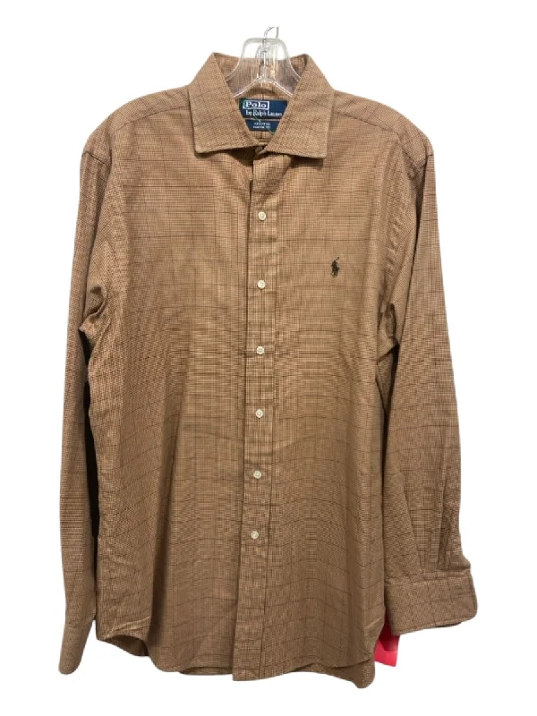 Creative Prints Polo Size M Brown & Tan Cotton Plaid Button Down Men's Long Sleeve Shirt Creative Prints Polo Size M Brown & Tan Cotton Plaid Button Down Men's Long Sleeve Shirt