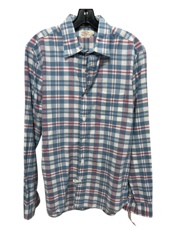 Celebrity Style Faherty Size M Light Blue & Red Cotton Plaid Button Down Men's Long Sleeve Shirt Celebrity Style Faherty Size M Light Blue & Red Cotton Plaid Button Down Men's Long Sleeve Shirt