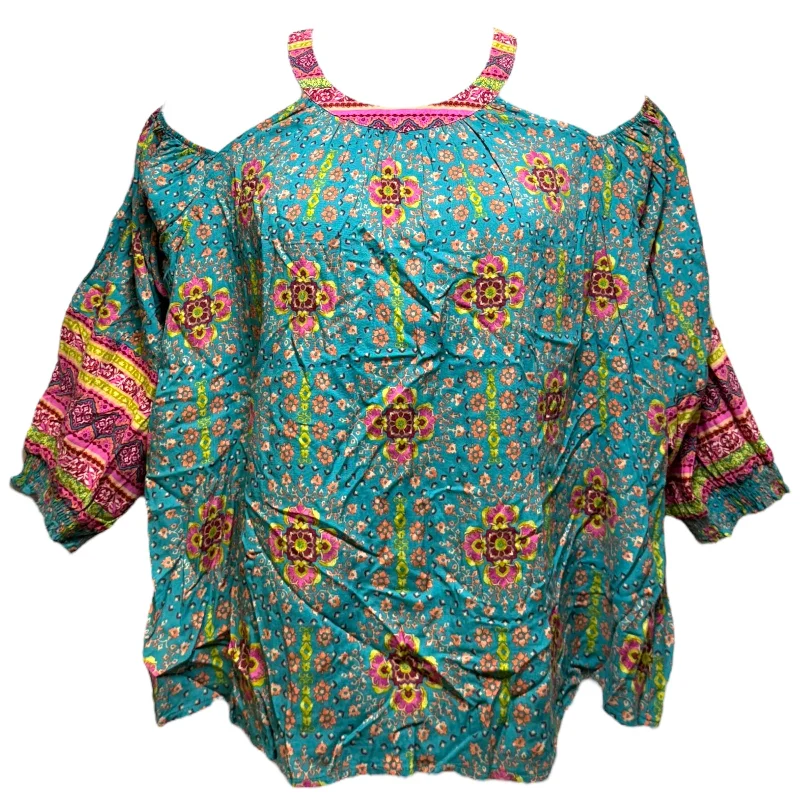Trendy Looks Cold Shoulder Tunic Blouse By Cato In Multi-colored, Size: 18