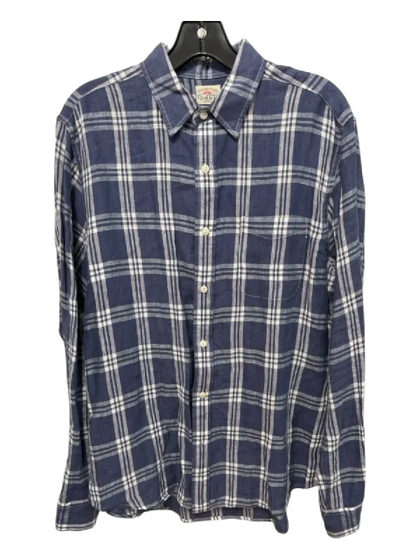 Youthful Style Faherty Size M Blue & White Linen Blend Plaid Button Down Long Sleeve Shirt Youthful Style Faherty Size M Blue & White Linen Blend Plaid Button Down Long Sleeve Shirt