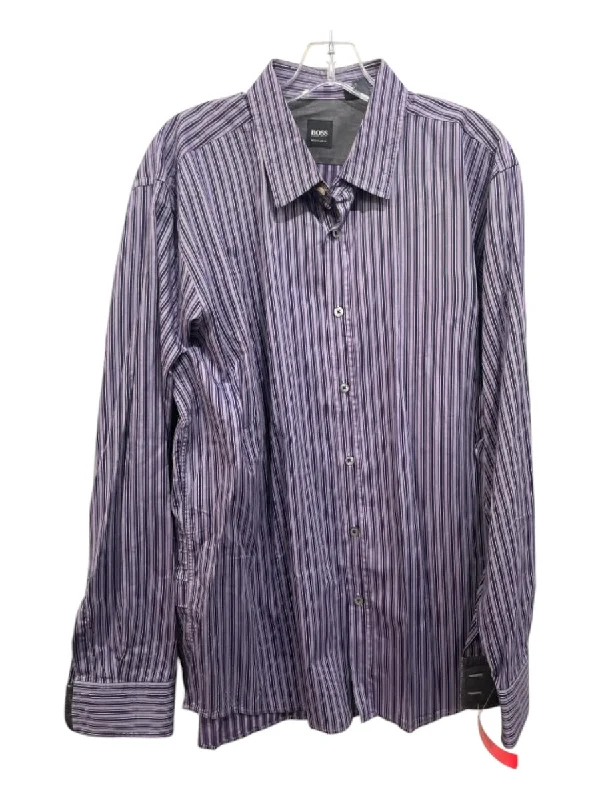High Street Design Boss Size XXL Purple & Black Cotton Blend Striped Button Down Long Sleeve Shirt High Street Design Boss Size XXL Purple & Black Cotton Blend Striped Button Down Long Sleeve Shirt