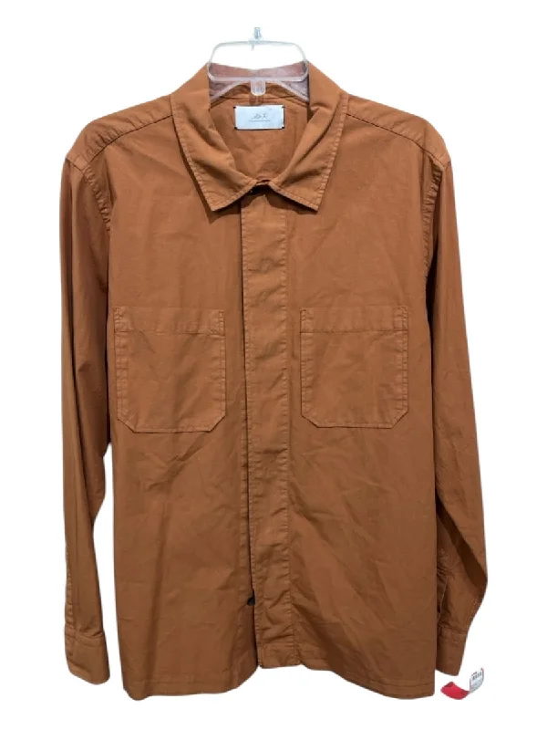 Noble And Elegant Mr P. Size L Orange Cotton Blend Solid Button Down Men's Long Sleeve Shirt Noble And Elegant Mr P. Size L Orange Cotton Blend Solid Button Down Men's Long Sleeve Shirt