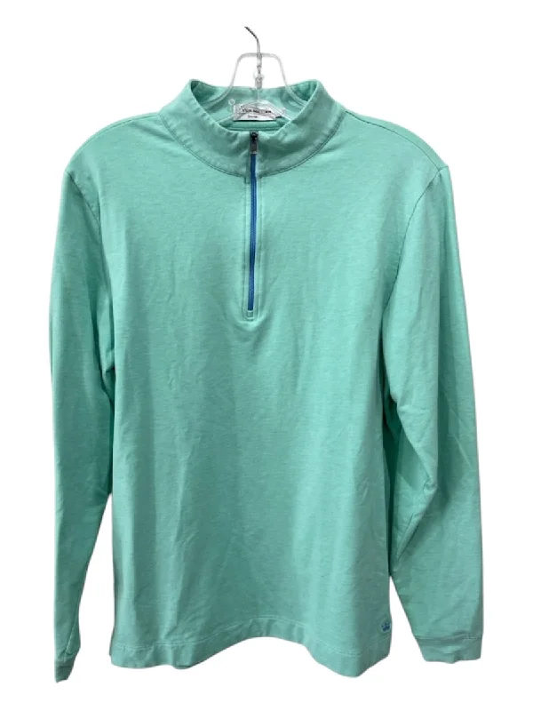 Peter Millar Size M Green Cotton Blend Solid Quarter Zip Men's Long Sleeve Shirt