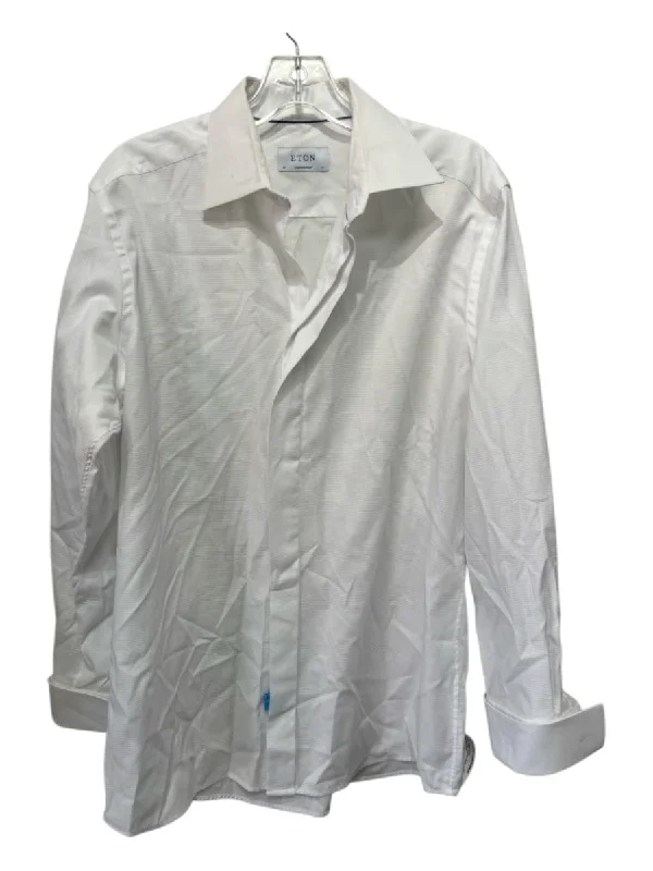Comfortable Jackets Eton Size 41 White Cotton Textured Button Down Men's Long Sleeve Shirt Comfortable Jackets Eton Size 41 White Cotton Textured Button Down Men's Long Sleeve Shirt