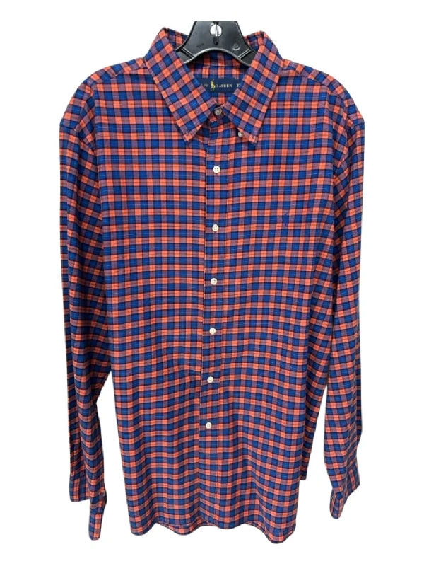 Cozy Outfit Ralph Lauren Size XL Blue & Orange Cotton Blend Plaid Flannel Long Sleeve Shirt Cozy Outfit Ralph Lauren Size XL Blue & Orange Cotton Blend Plaid Flannel Long Sleeve Shirt