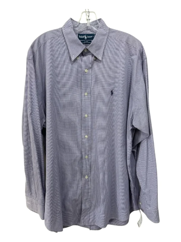 Polo Size L Purple & White Cotton Button Down Men's Long Sleeve Shirt