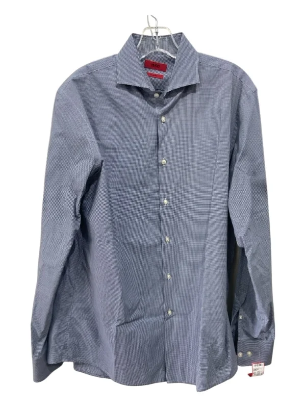 Fashionable And Versatile Hugo Boss Size 16 Blue & White Cotton Blend Micro Button Down Long Sleeve Shirt Fashionable And Versatile Hugo Boss Size 16 Blue & White Cotton Blend Micro Button Down Long Sleeve Shirt