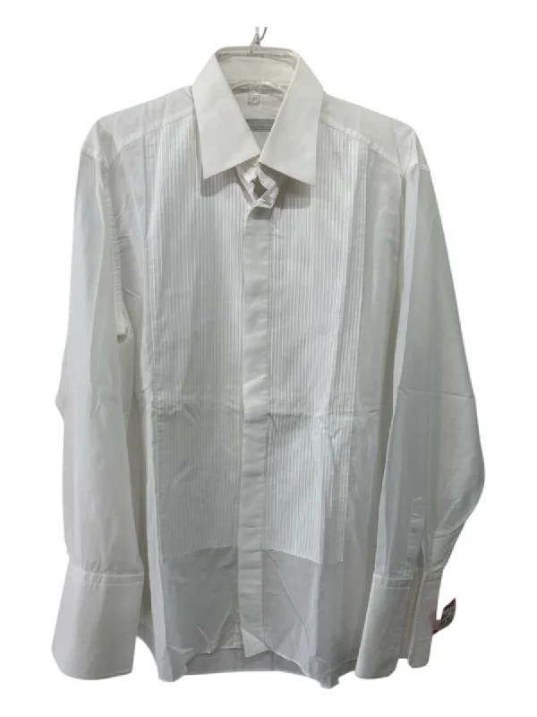 Casual Elegance Steffano Ricci Size 16.5 White Cotton Pleated Tuxedo Men's Long Sleeve Shirt Casual Elegance Steffano Ricci Size 16.5 White Cotton Pleated Tuxedo Men's Long Sleeve Shirt