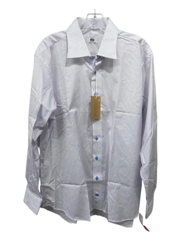 Luxury And Elegant Oxxford NWT Size Est L White & Purple Cotton Striped Men's Long Sleeve Shirt Luxury And Elegant Oxxford NWT Size Est L White & Purple Cotton Striped Men's Long Sleeve Shirt