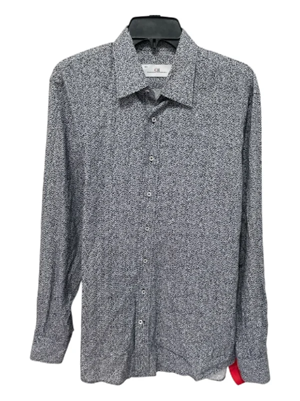 High-end Customization Carolina Herrera Size 16.5 Navy & White Cotton Blend Floral Long Sleeve Shirt High-end Customization Carolina Herrera Size 16.5 Navy & White Cotton Blend Floral Long Sleeve Shirt