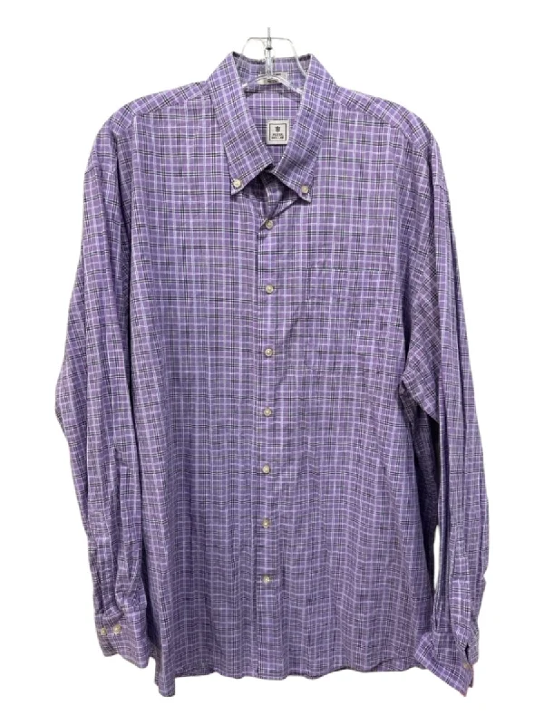 Effortless Comfort Peter Millar Size XL Purple & Black Cotton Plaid Button Down Long Sleeve Shirt Effortless Comfort Peter Millar Size XL Purple & Black Cotton Plaid Button Down Long Sleeve Shirt