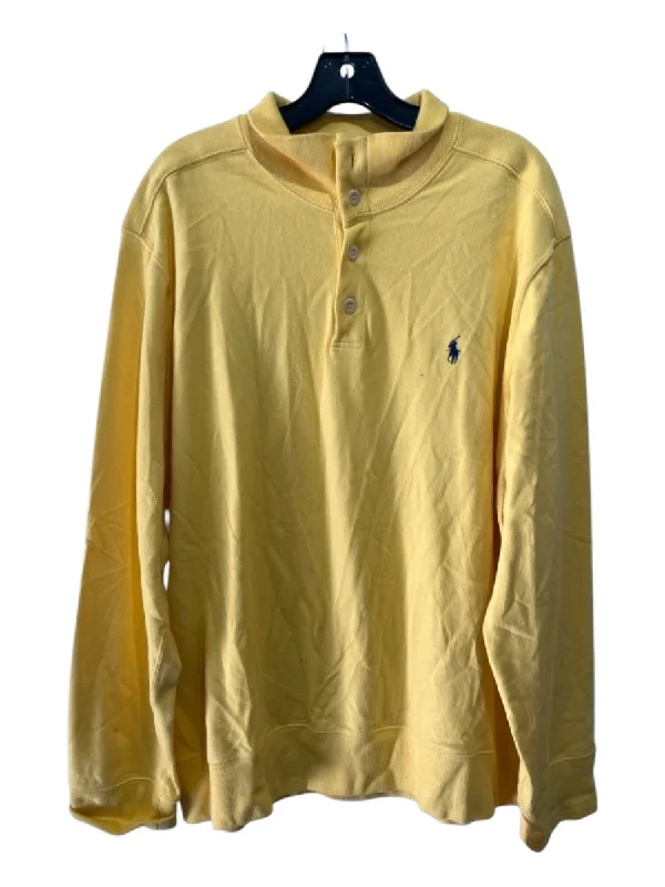Layered Comfort Polo Size XXL Yellow Cotton Blend Solid Quarter Button Men's Long Sleeve Shirt Layered Comfort Polo Size XXL Yellow Cotton Blend Solid Quarter Button Men's Long Sleeve Shirt