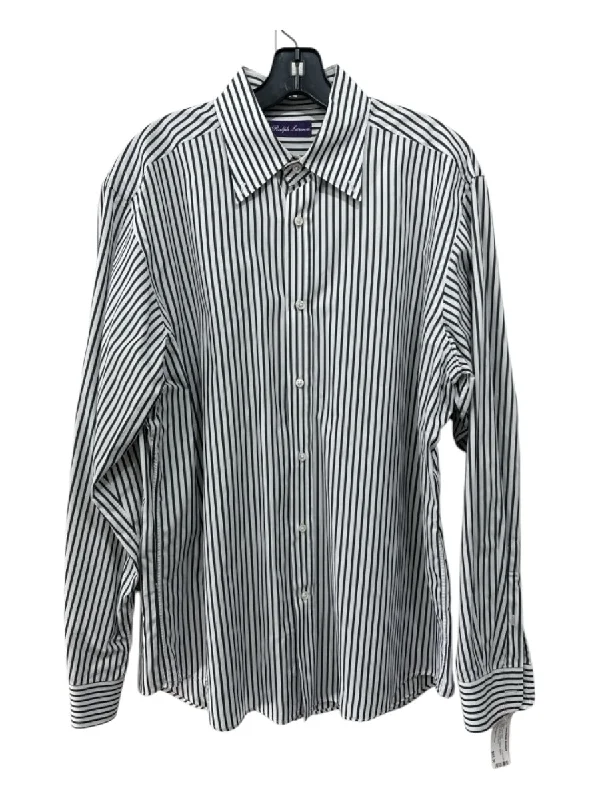 Ralph Lauren Purple Size L White & Grey Cotton Striped Men's Long Sleeve Shirt